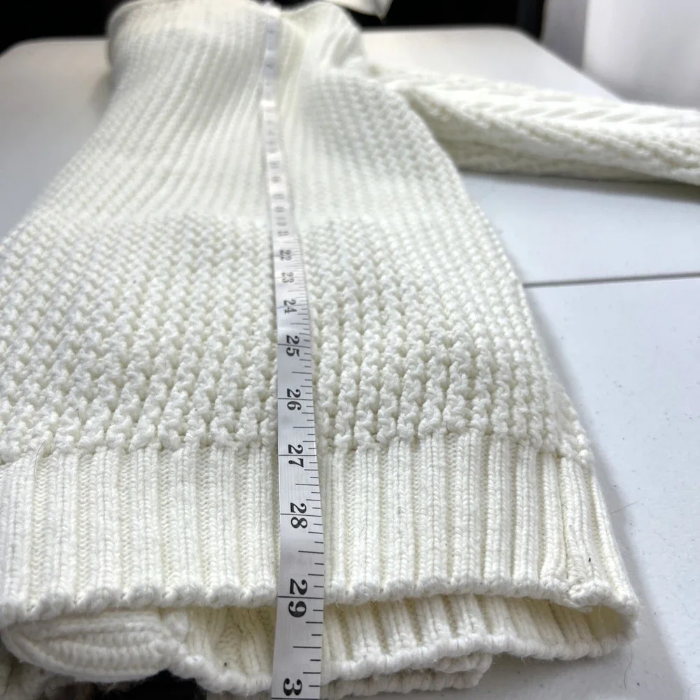 Leif Nelson White Cable Knit Mens Preppy Grandpa Cardigan Fisherman Size Large - Picture 16 of 16